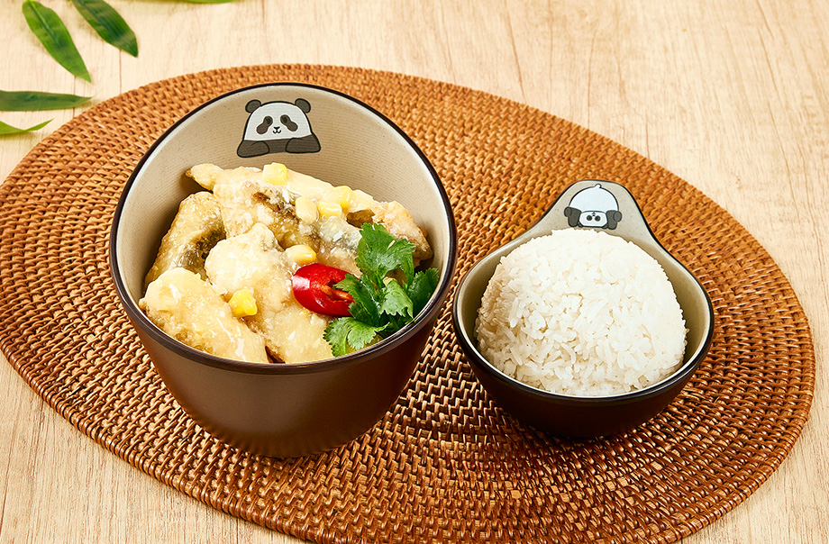 粟米鱼块配丝苗白饭