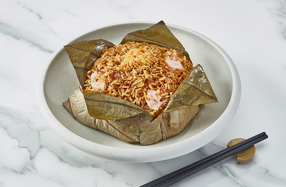 Fried Rice with Shrimp and Conpoy in Lotus Leaf